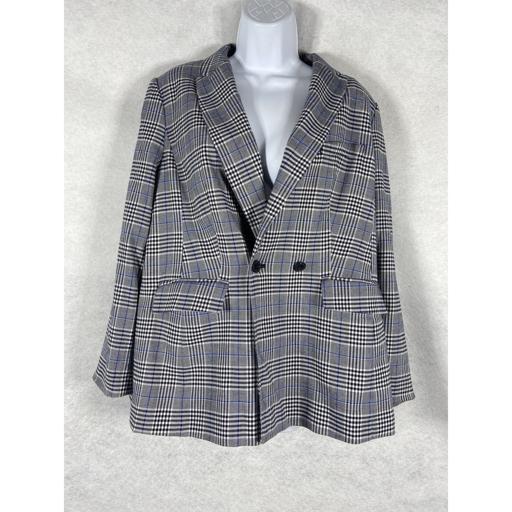 Talbots Jacket Womens Petite 12P Gray Blazer Double Breasted Plaid Preppy Career